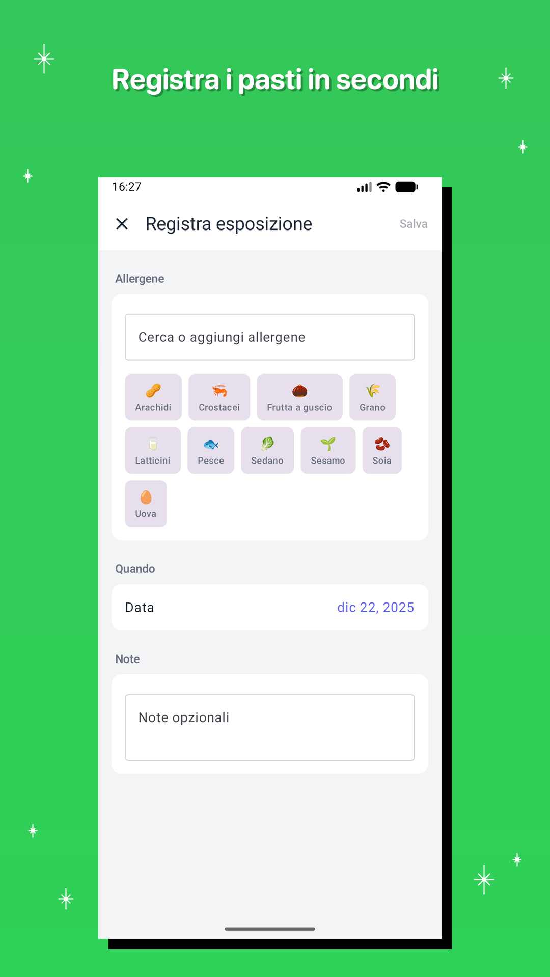 Registra i pasti in secondi