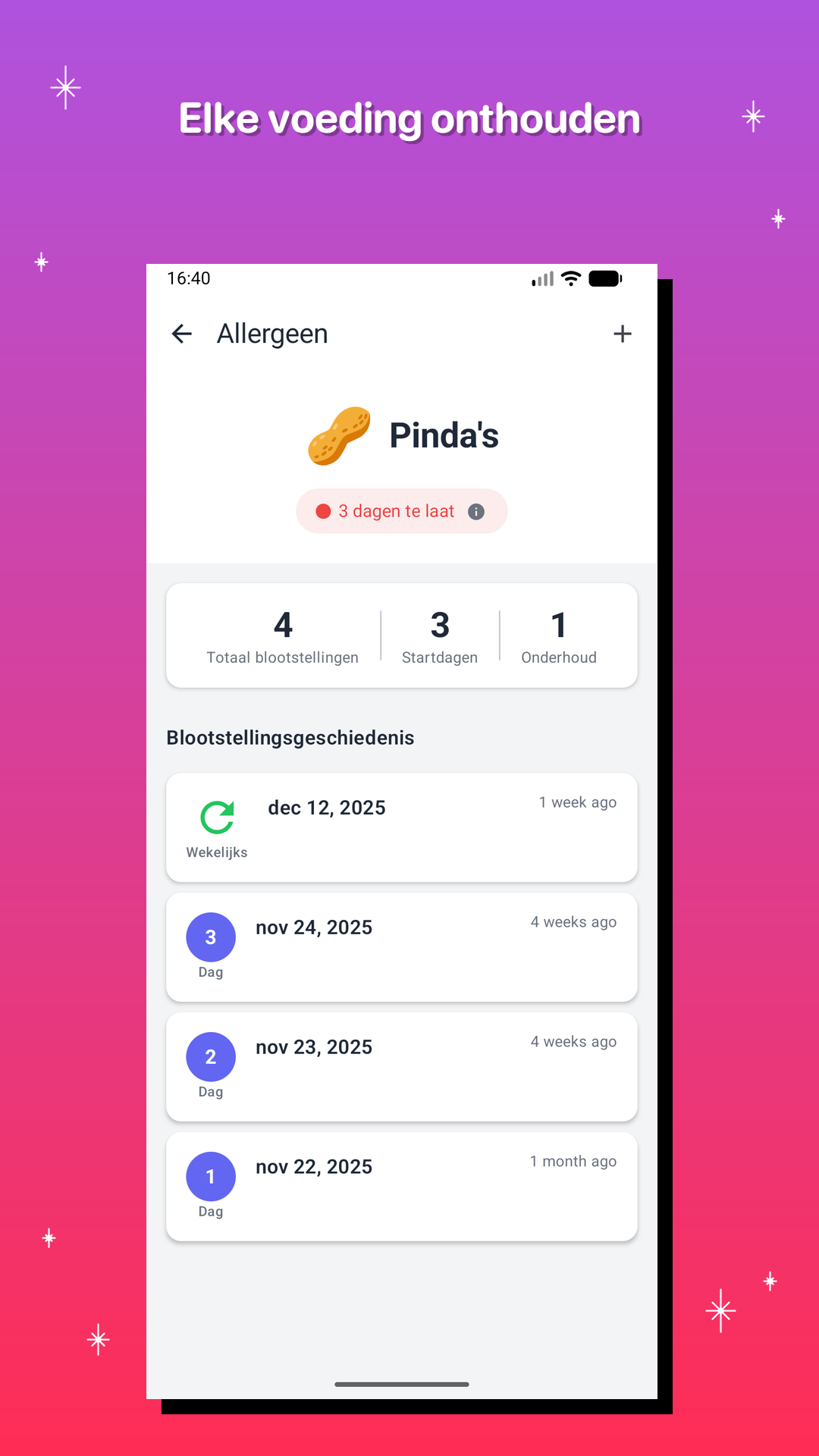 Elke voeding onthouden